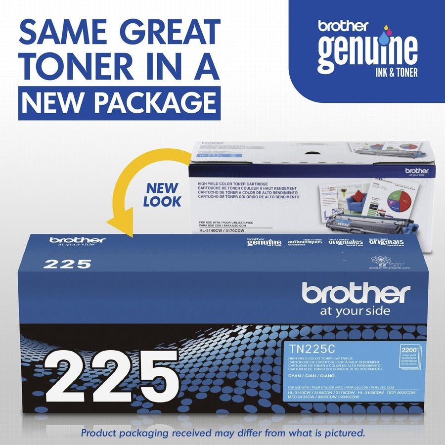 Brother TN225C Original High Yield Laser Toner Cartridge - Cyan - 1 Each