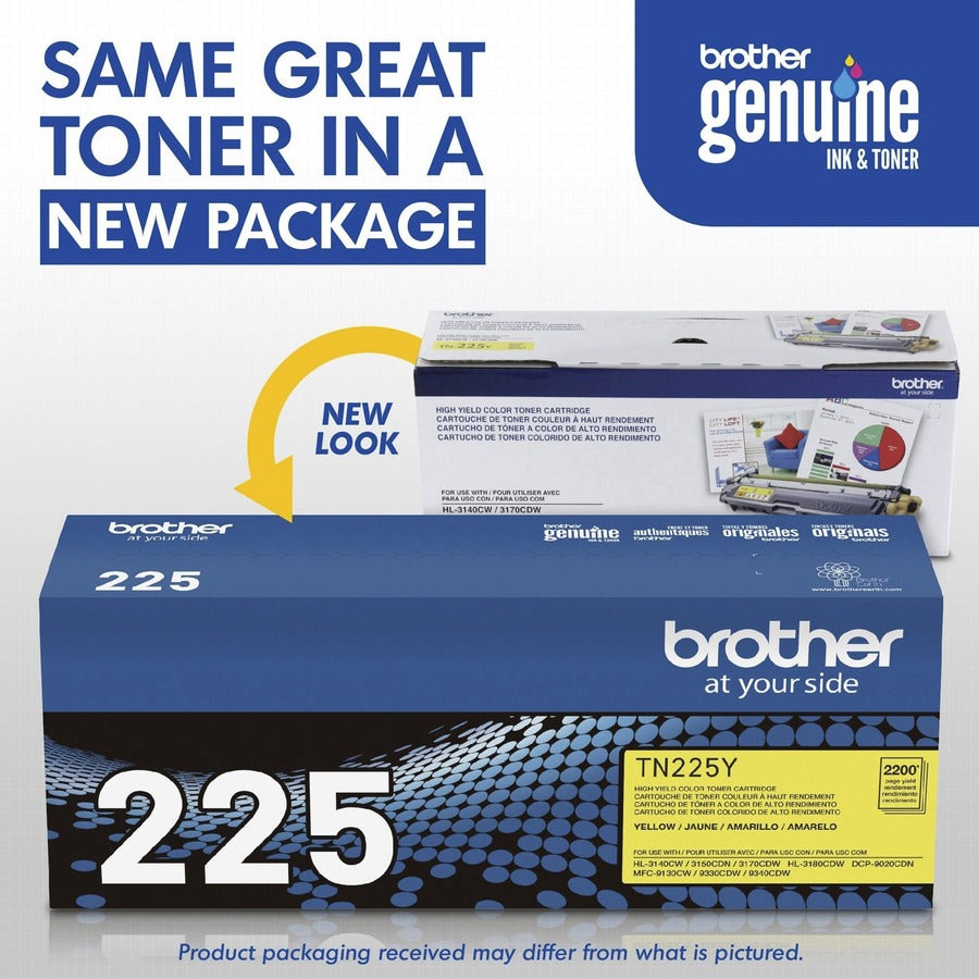 Brother TN225Y Original High Yield Laser Toner Cartridge - Yellow - 1 Each