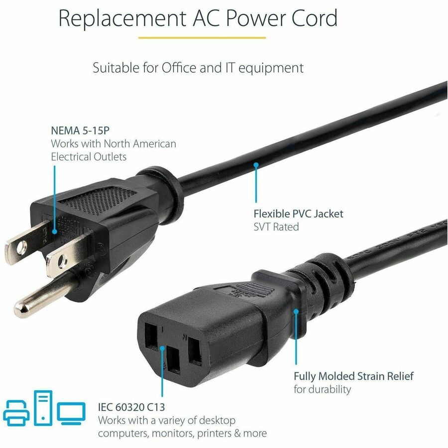 StarTech.com 10ft Computer Power Cord 15P to C13