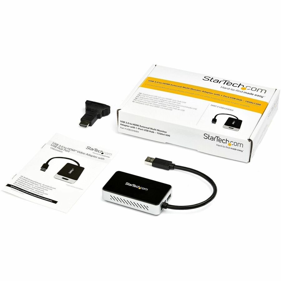 StarTech.com USB 3.0 to HDMI Adapter - 1 x 9-pin Type A USB 3.0 USB Male - 1 x 19-pin HDMI Digital Audio/Video Female, 1 x 9-pin Type A USB 3.0 USB Female - 1920 x 1200 Supported - Black - 1 Each - TAA Compliant