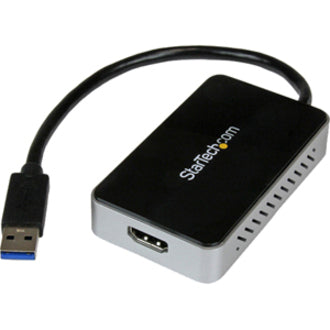 StarTech.com USB 3.0 to HDMI Adapter - 1 x 9-pin Type A USB 3.0 USB Male - 1 x 19-pin HDMI Digital Audio/Video Female, 1 x 9-pin Type A USB 3.0 USB Female - 1920 x 1200 Supported - Black - 1 Each - TAA Compliant