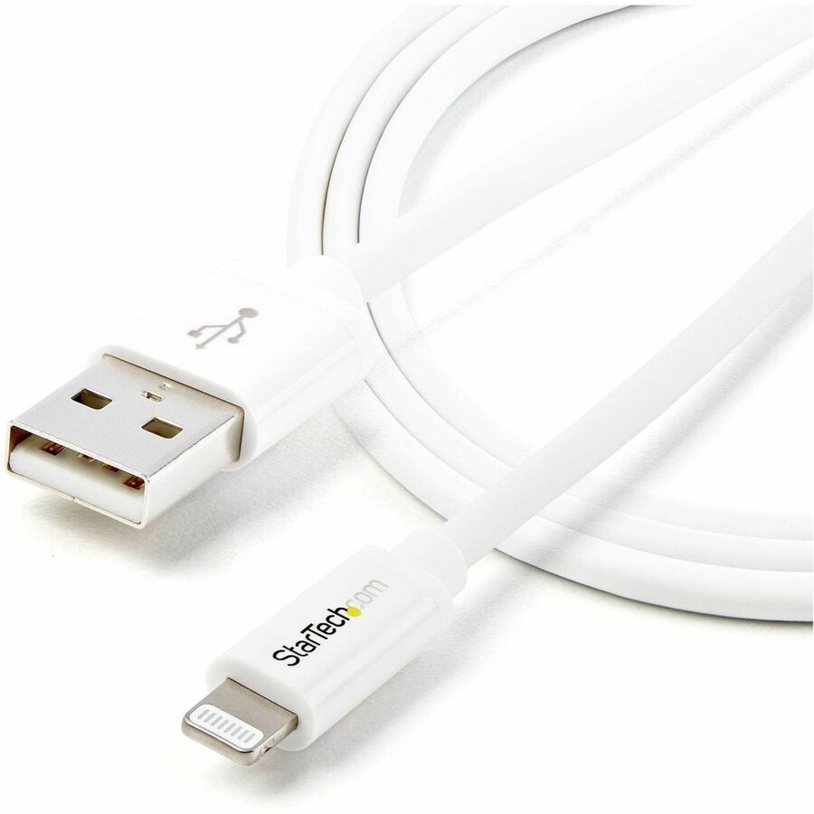 StarTech.com 3.28 ft Lightning to USB Type A Cable, MFI Certified, Nickel Plated, Shielded, White, 1 Each