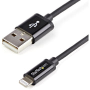 StarTech.com Sync/Charge Lightning to USB Data Transfer Cable, 6.56 ft, USB Type A Male to 8-pin Lightning Male, MFI Certified, Shielded, Black, 1 Each