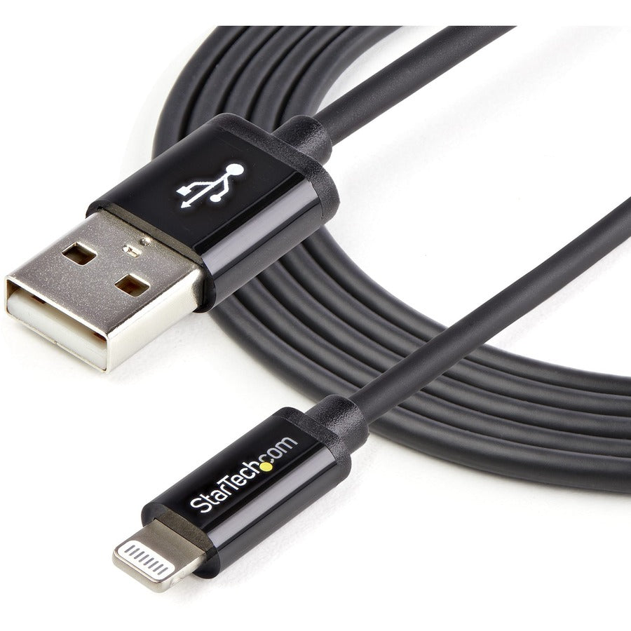 StarTech.com Sync/Charge Lightning to USB Data Transfer Cable, 6.56 ft, USB Type A Male to 8-pin Lightning Male, MFI Certified, Shielded, Black, 1 Each