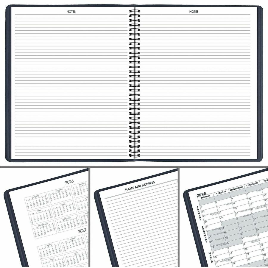 At-A-Glance Planner, Large, Monthly, 15 Months (Jan 2026–Mar 2027), 9" x 11", White Sheets, Wire Bound, Navy Faux Leather, Perforated, Address & Phone Directory, Double Pocket, 1 Each