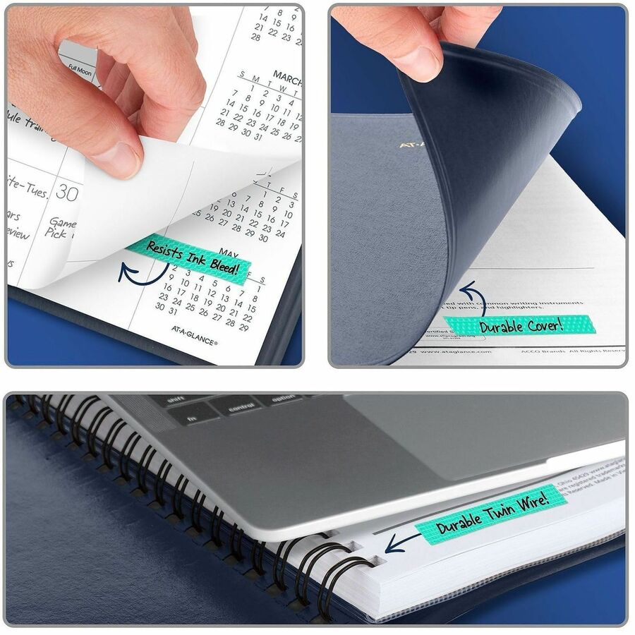 At-A-Glance Planner, Large, Monthly, 15 Months (Jan 2026–Mar 2027), 9" x 11", White Sheets, Wire Bound, Navy Faux Leather, Perforated, Address & Phone Directory, Double Pocket, 1 Each