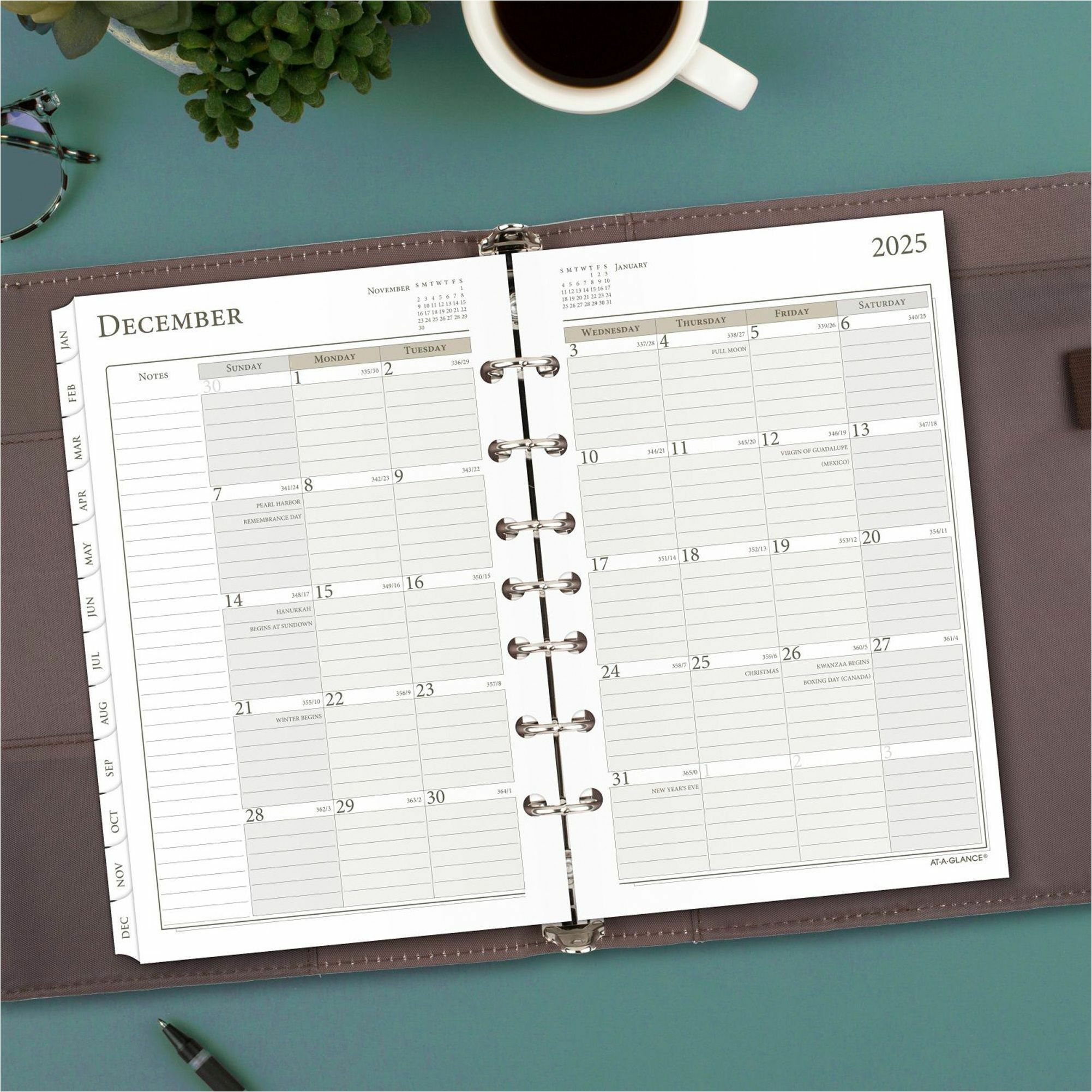 Julian Dates - Daily - 12 Month - January 2026 to December 2026 - Hourly - 1 Day Single Page Layout - 5 1/2" x 8 1/2" Sheet Size - White Sheet - 7-ring - Desk - White - Paper - 8.5" Height - Tabbed, Hole-punched - 1 Each