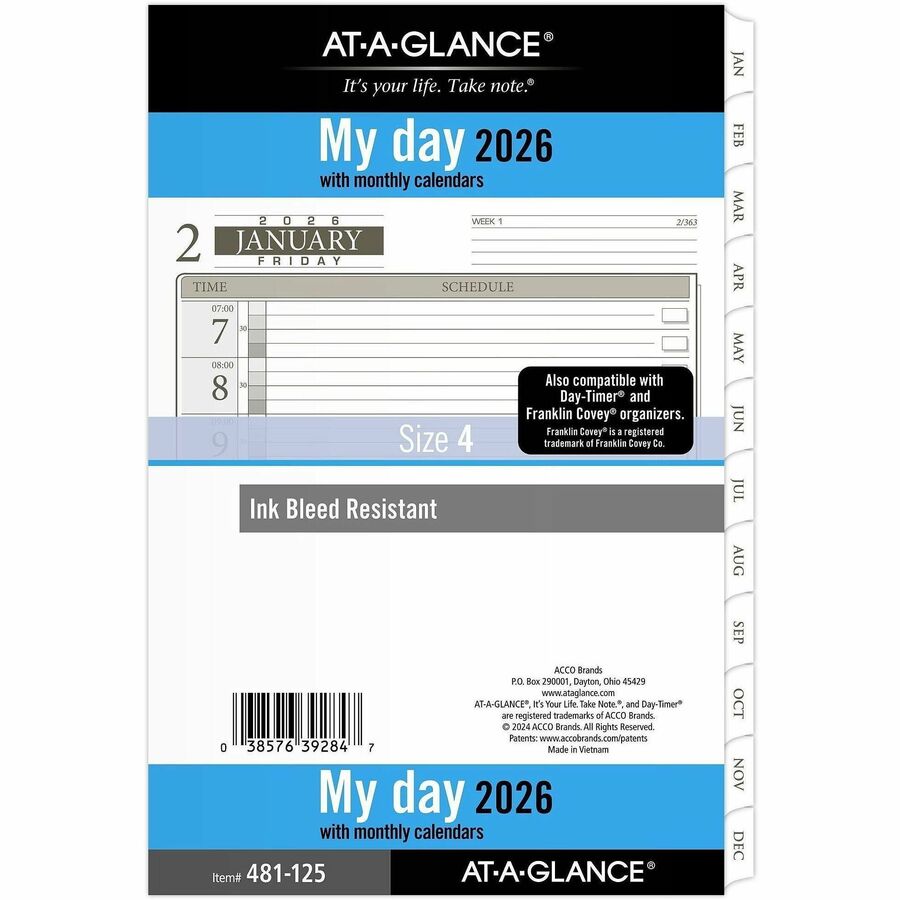 Julian Dates - Daily - 12 Month - January 2026 to December 2026 - Hourly - 1 Day Single Page Layout - 5 1/2" x 8 1/2" Sheet Size - White Sheet - 7-ring - Desk - White - Paper - 8.5" Height - Tabbed, Hole-punched - 1 Each