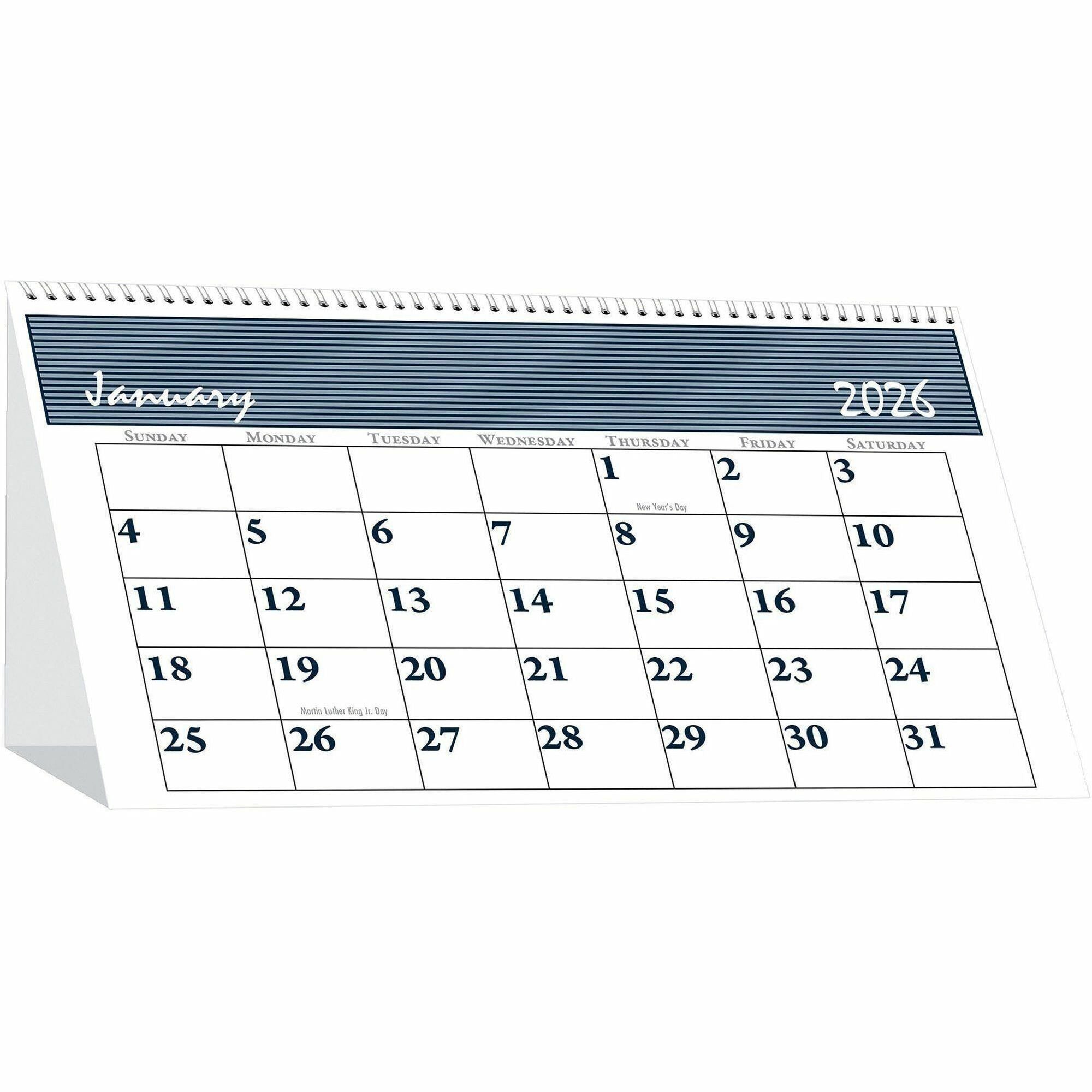 Julian Dates - Monthly - 12 Month - January 2026 to December 2026 - 1 Month Double Page Layout - 7" x 4 1/4" Sheet Size - Spiral Bound - Desktop - Blue, Gray - 4.3" Height x 7" Width - Reference Calendar - 1 Each