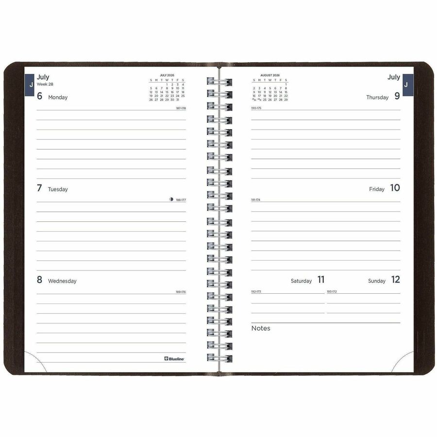 Julian Dates - Weekly - July 2025 to July 2026 - 1 Week Double Page Layout - 5" x 8" Sheet Size - Twin Wire - Black - Soft Cover, Tear-off - 1 Each