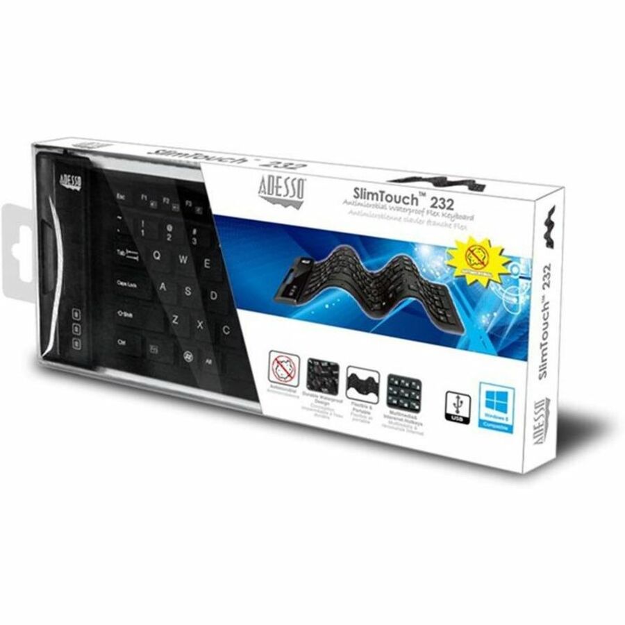 Cable Connectivity - USB Interface - 120 Key(s) - Multimedia, Internet, Email, Windows Key Hot Key(s) - Rugged - English (US) - QWERTY Layout - Computer - PC, Windows - Industrial Silicon Rubber Keyswitch - Black