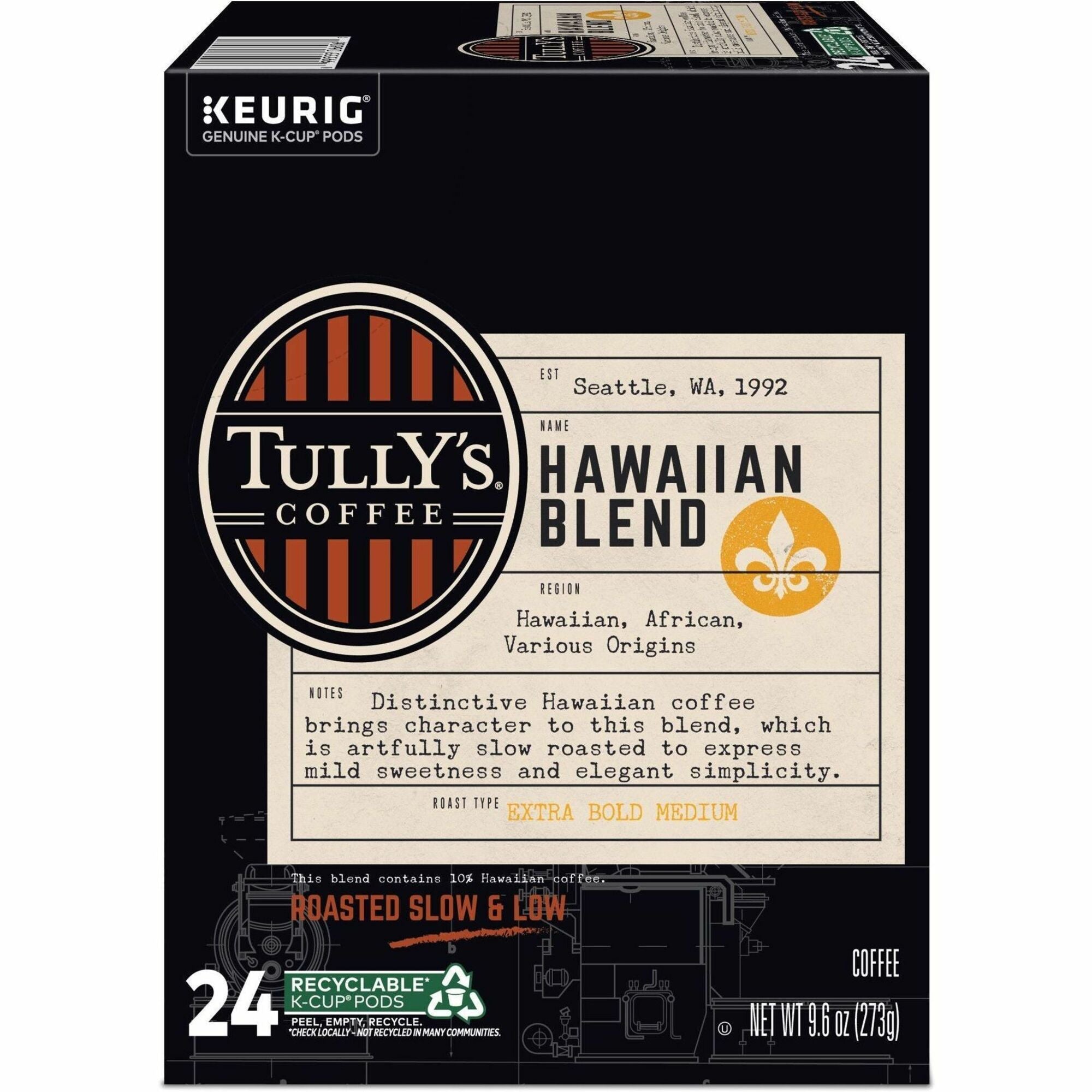 Compatible with Keurig K-Cup Brewer - Regular - Extra Bold Medium - 9.6 oz - 24 K-Cup - K-Cup, Pod - Hawaiian Blend - Kosher - 24 / Box