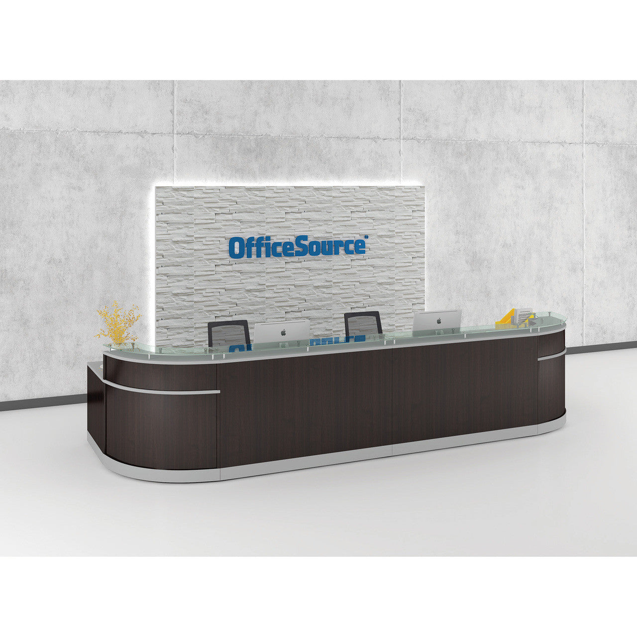 OfficeSource Cosmo Reception Typical - 189"W x 63''D x 41''H - Cordova Brown