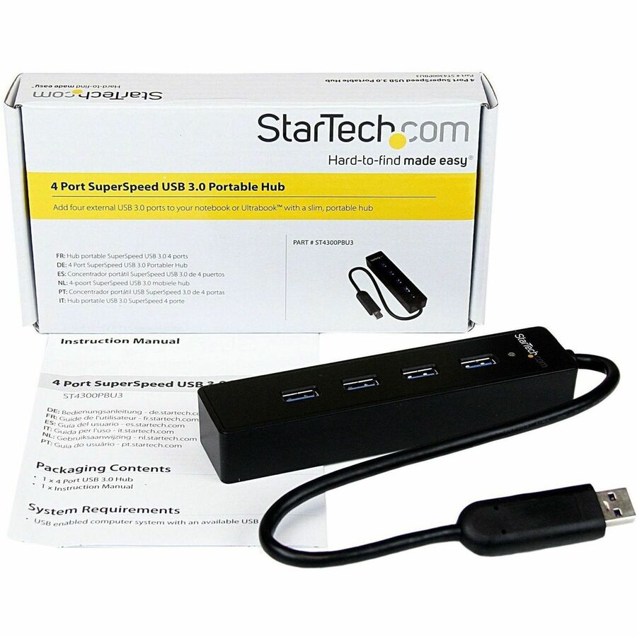 StarTech.com 4 Port Portable SuperSpeed USB 3.0 Hub with Built-in Cable