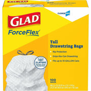 Glad ForceFlex Tall Kitchen Drawstring Trash Bags - 13 gal Capacity - 27" Length x 24" Width x 0.72 mil (18 Micron) Thickness - Drawstring Closure - White - Plastic - Kitchen, Office, Day Care, Restaurant, School - 1 Box