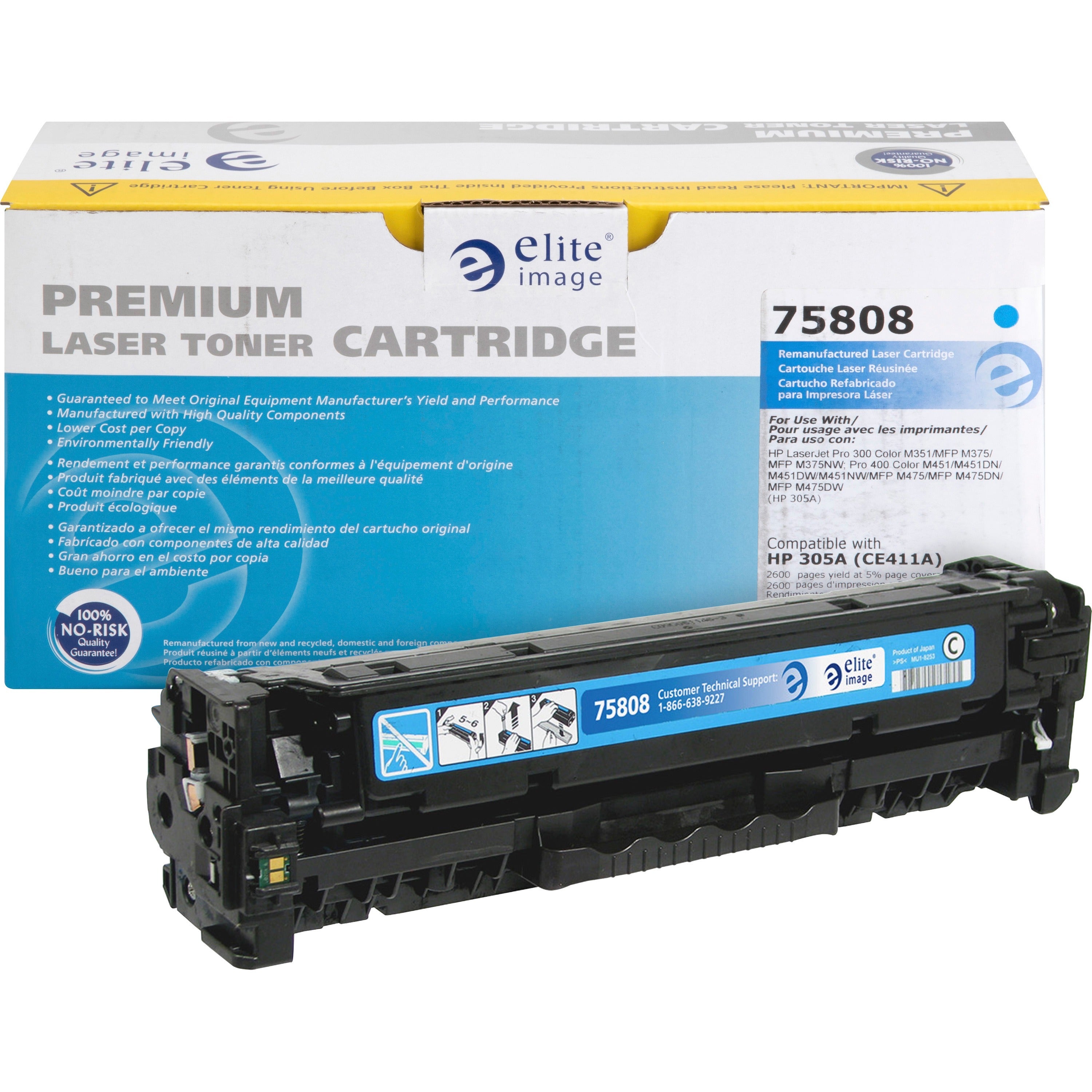Elite Image Remanufactured Laser Toner Cartridge 305A (CE411A) - Cyan - 1 Each