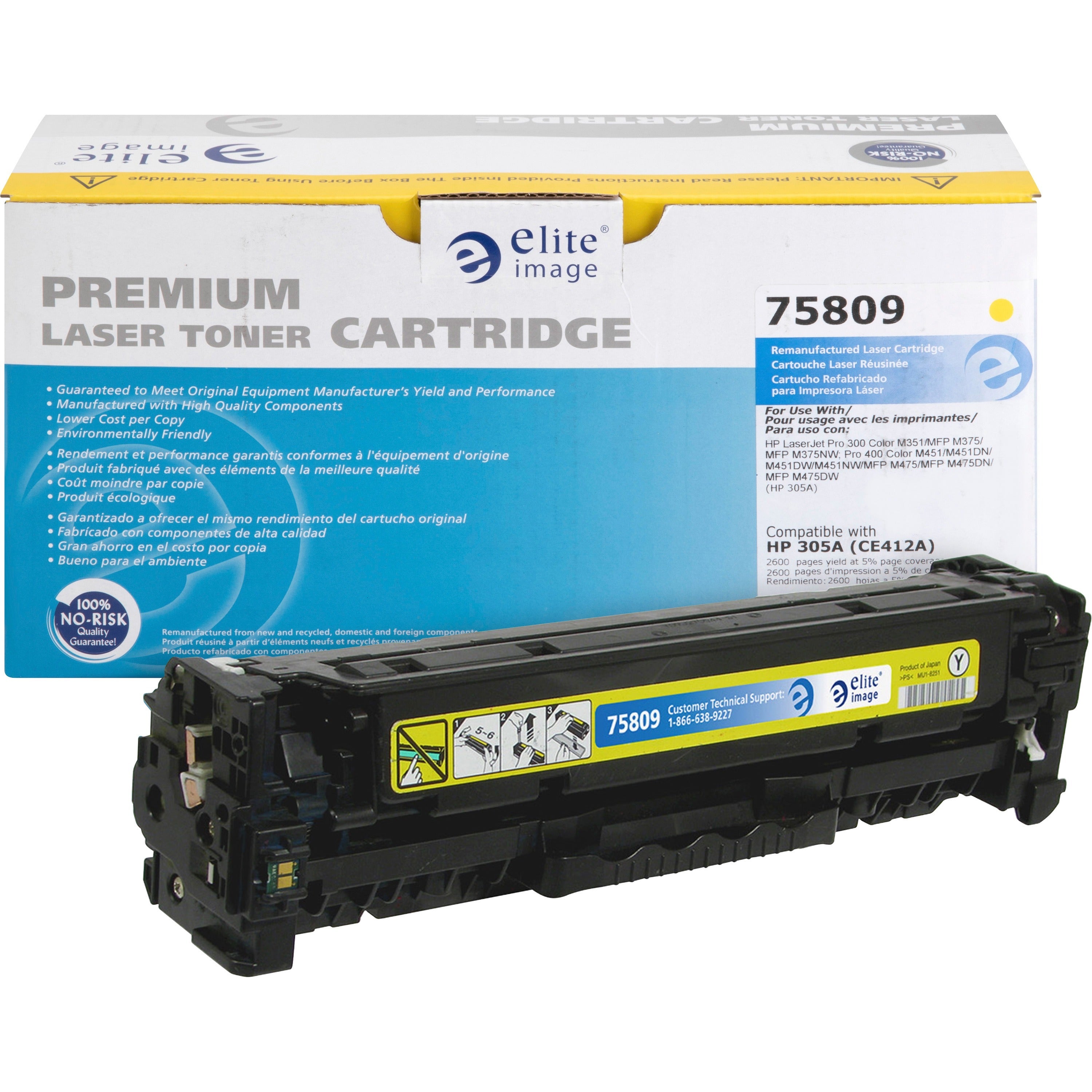 Elite Image Remanufactured Laser Toner Cartridge 305A (CE412A) - Yellow - 1 Each