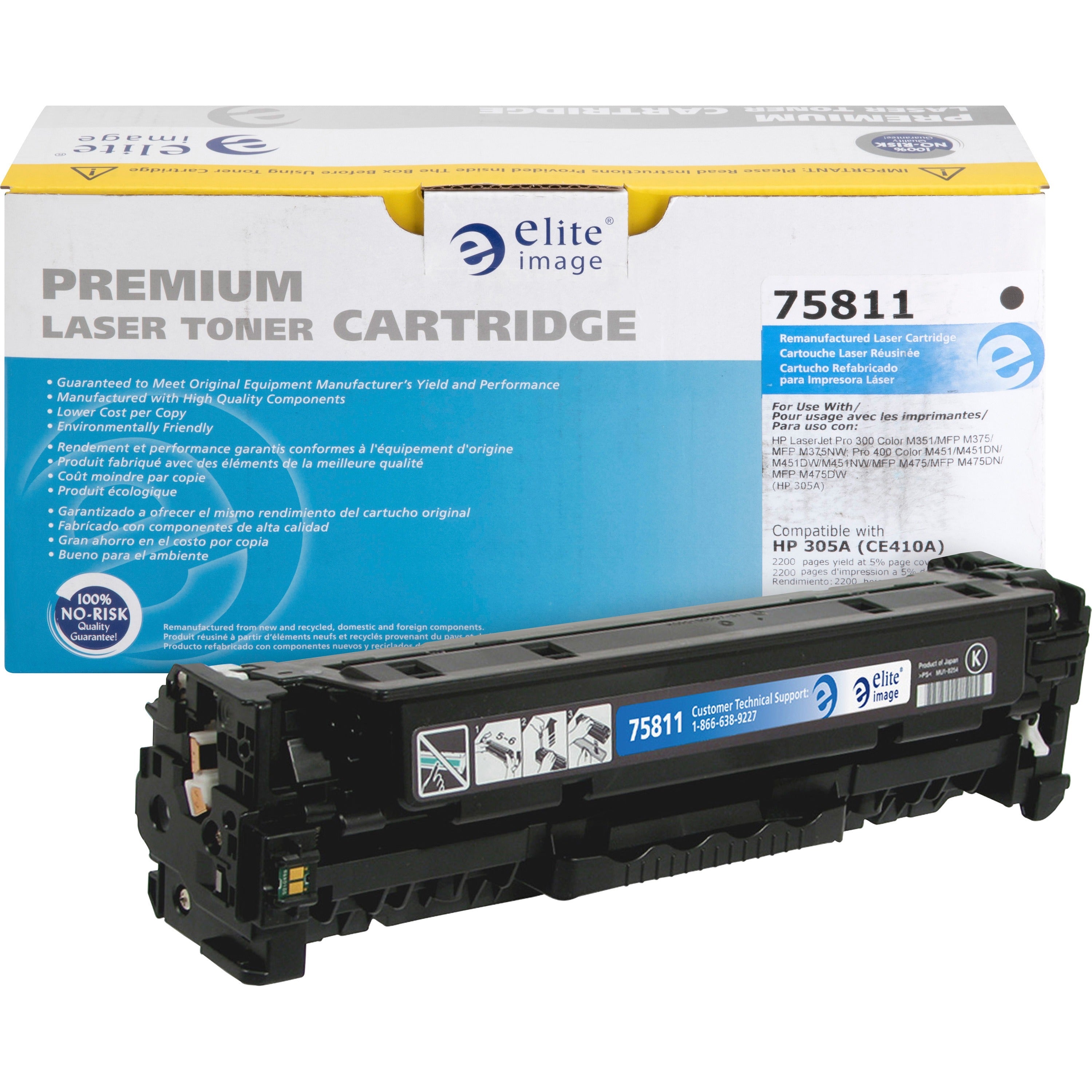 Elite Image Remanufactured Laser Toner Cartridge 305A (CE410A) - Black - 1 Each