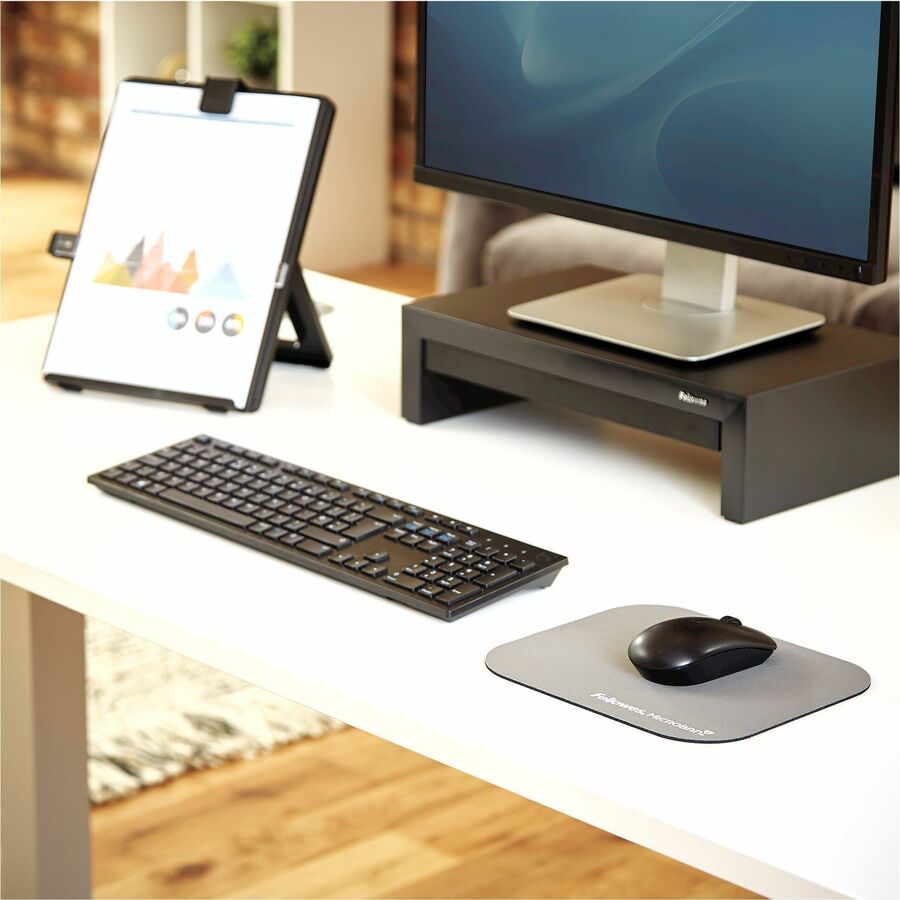 Fellowes Microban Mouse Pad - 8" Height x 9" Width x 0.13" Depth - Graphite - Rubber - Wear Resistant, Tear Resistant, Scratch Resistant, Skid Proof - 1 Each