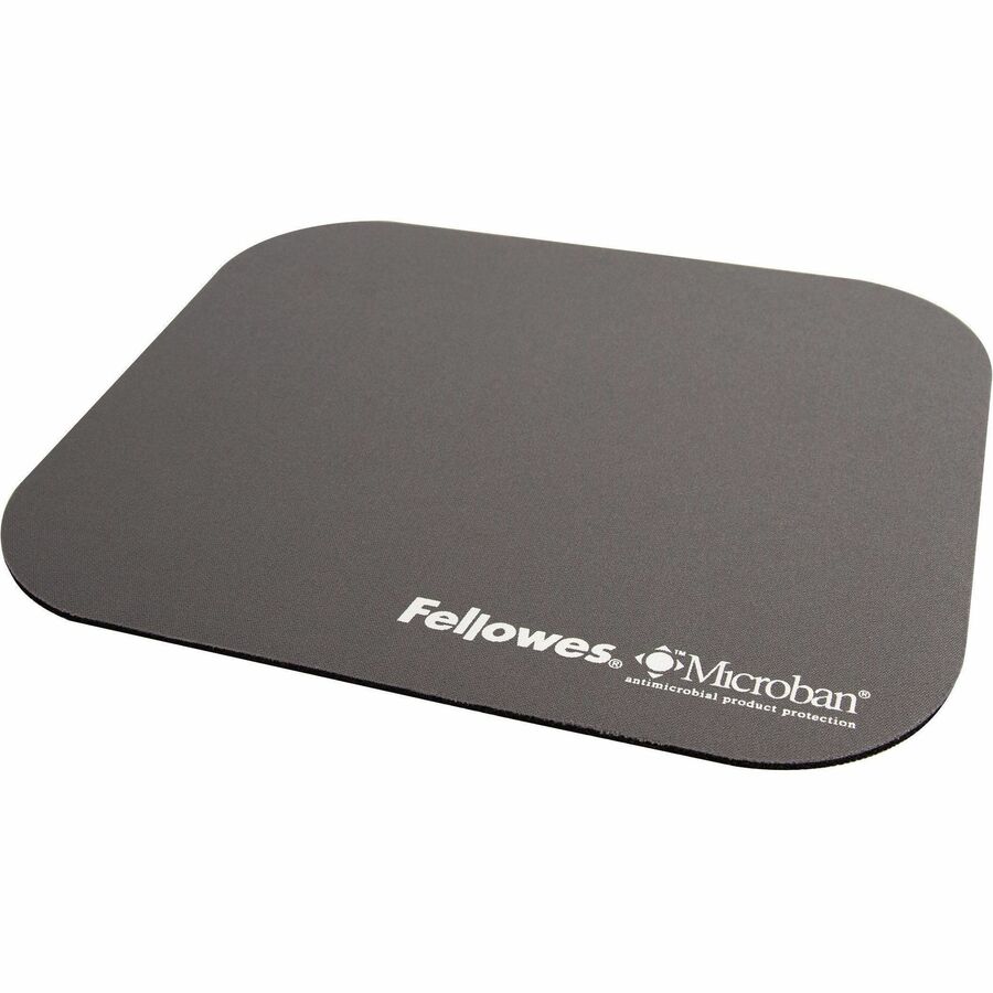 Fellowes Microban Mouse Pad - 8" Height x 9" Width x 0.13" Depth - Graphite - Rubber - Wear Resistant, Tear Resistant, Scratch Resistant, Skid Proof - 1 Each
