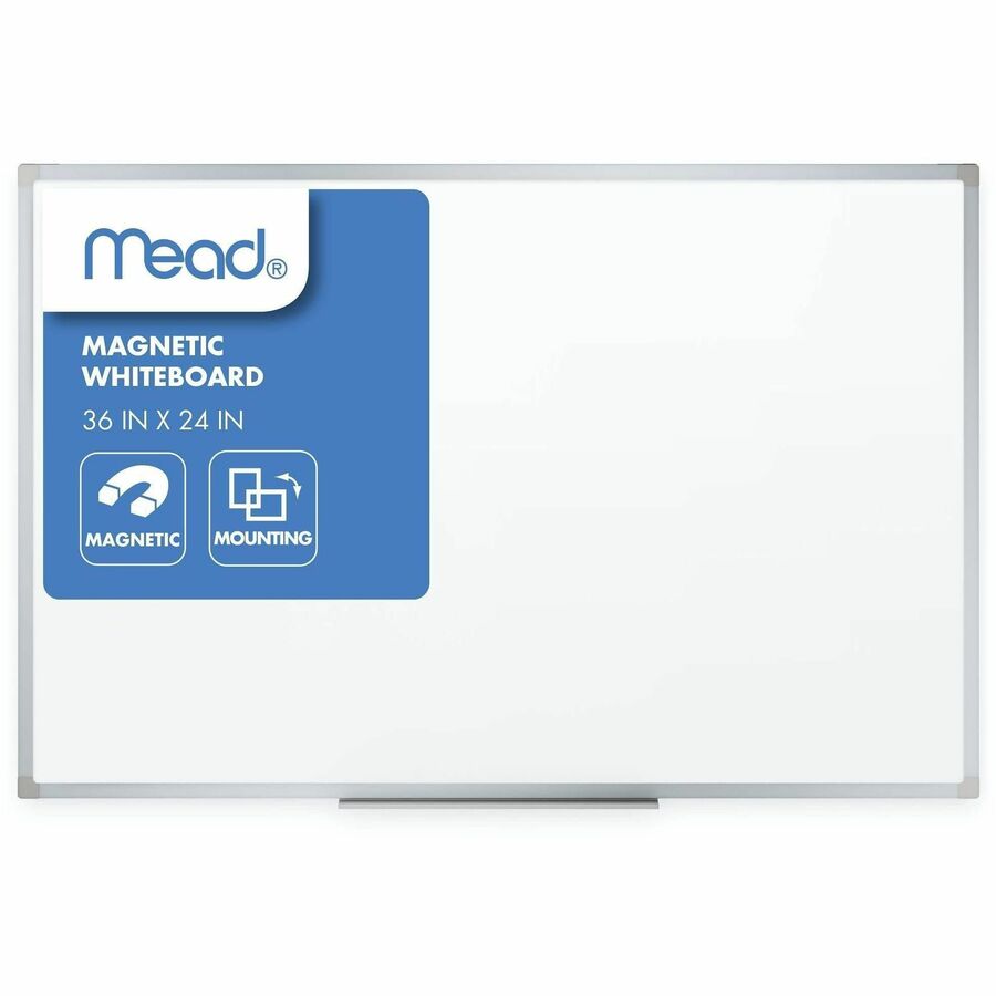 Mead Basic Dry-Erase Board - 35.9" (3 ft) Width x 23.8" (2 ft) Height - White Melamine Surface - Silver Aluminum Frame - Marker Tray - 1 Each