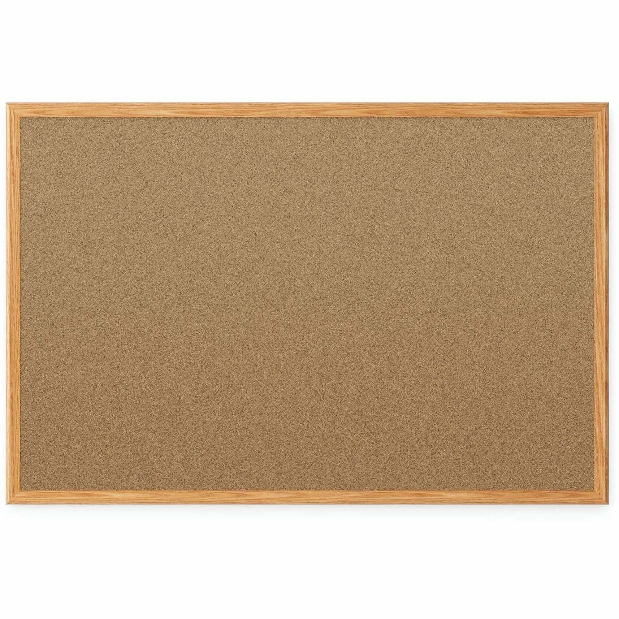 Mead Classic Cork Bulletin Board - 48" Board Height x 36" Board Width - Natural Cork Surface - Self-healing - Oak Aluminum Frame - 1 Each