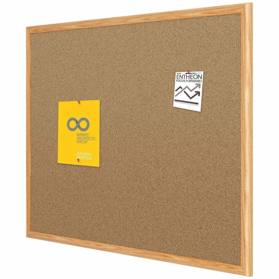 Mead Classic Cork Bulletin Board - 48" Board Height x 36" Board Width - Natural Cork Surface - Self-healing - Oak Aluminum Frame - 1 Each