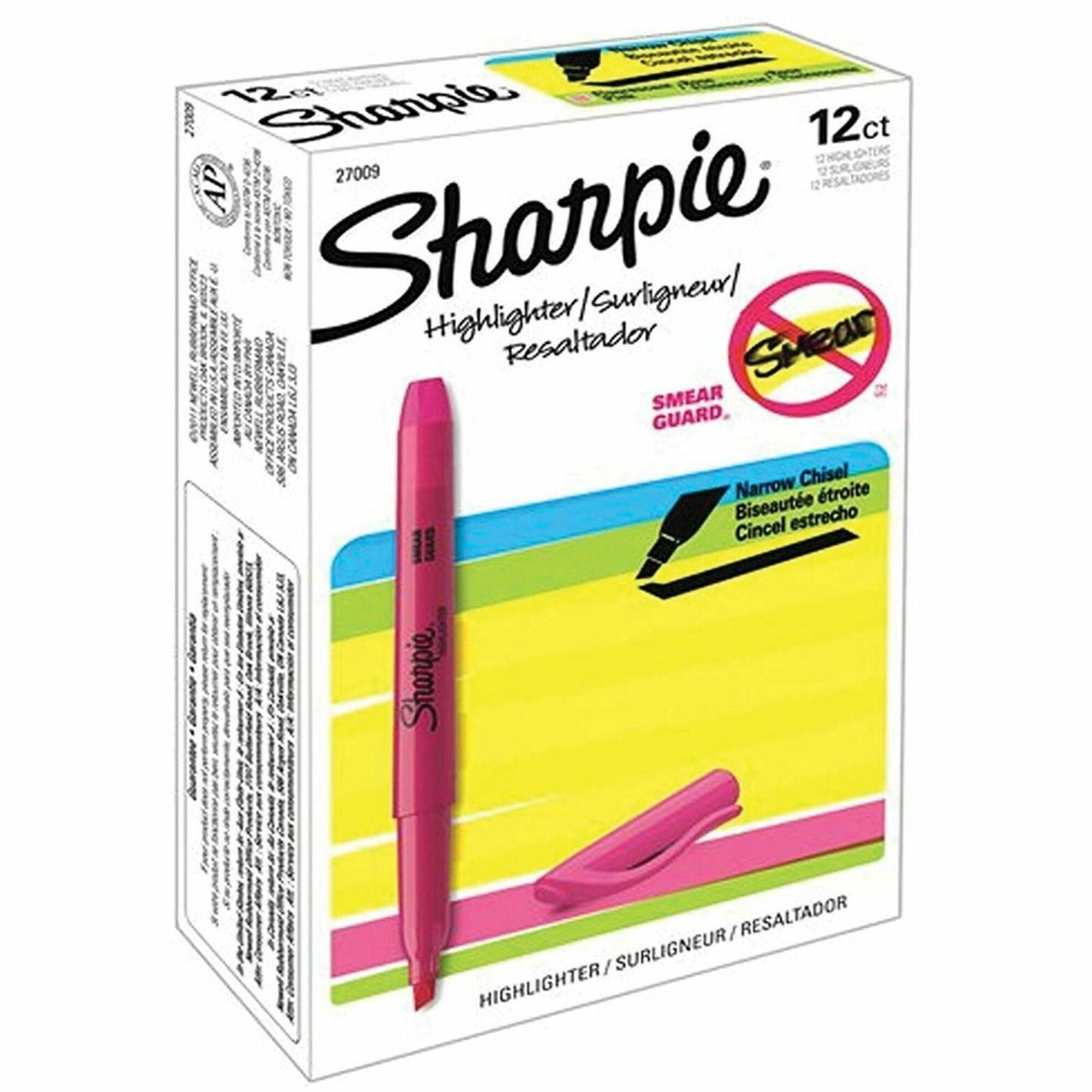 Sharpie Highlighter - Pocket - Chisel Marker Point - Fluorescent Pink Ink - 1 Dozen