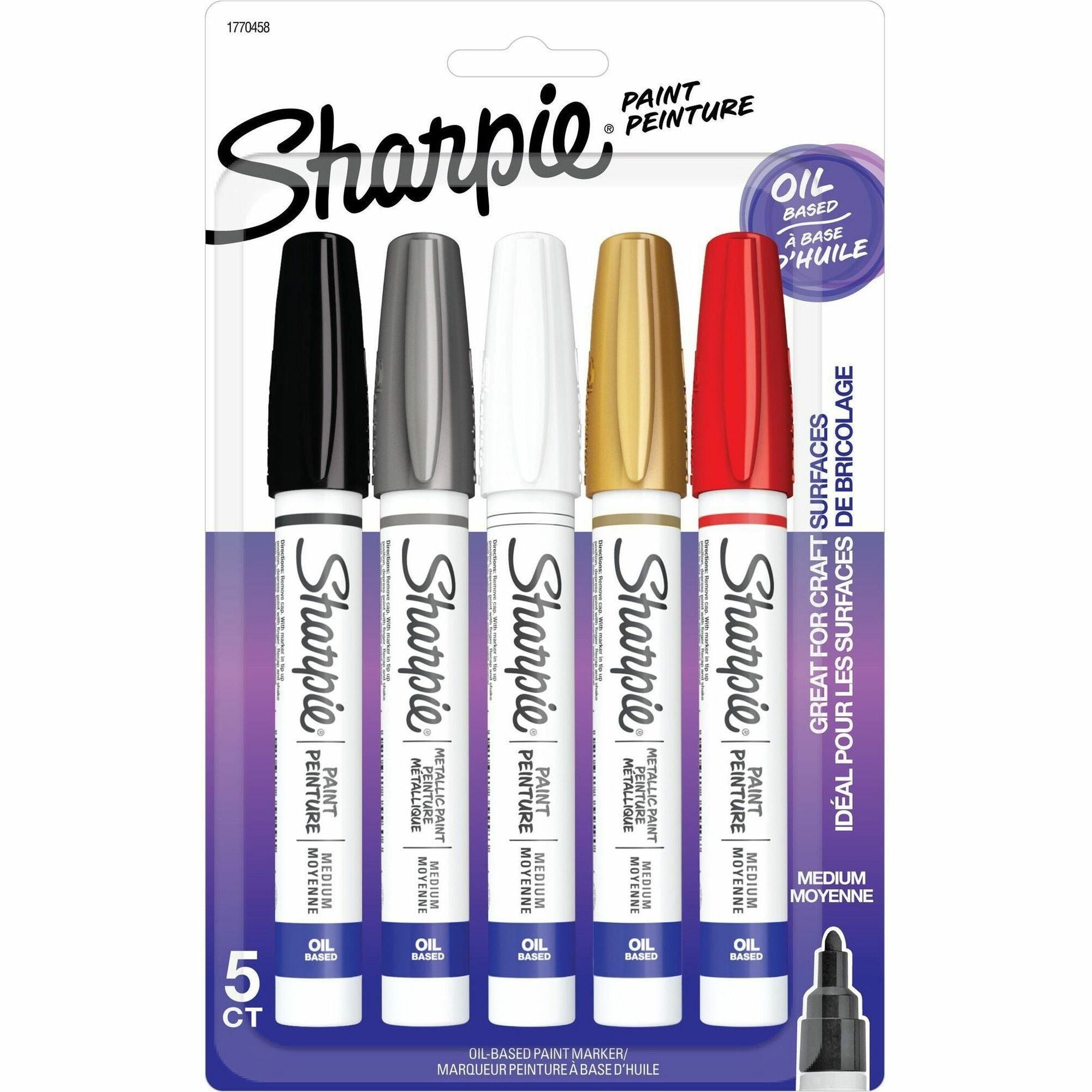 Permanent Paint Marker, Medium Bullet Tip, Assorted, 5/Pack