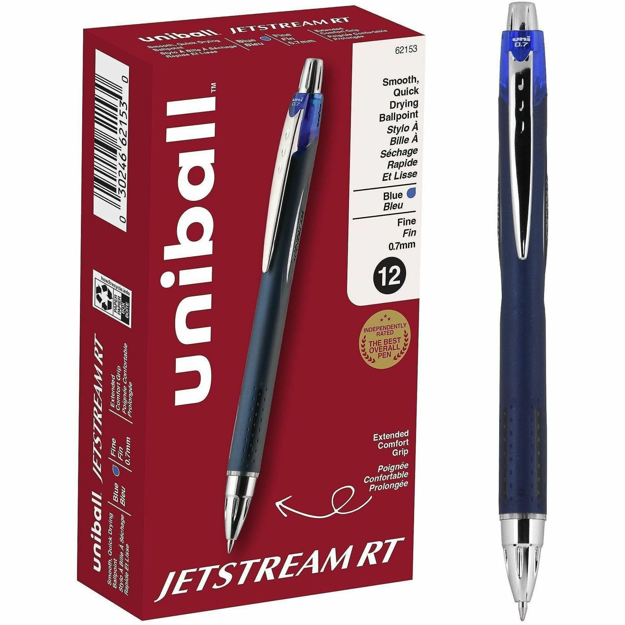 uniball™ Jetstream RT Ballpoint Pen - 0.7 mm Fine Pen Point - Retractable - Blue Ink - Pigment-based - 1 Dozen