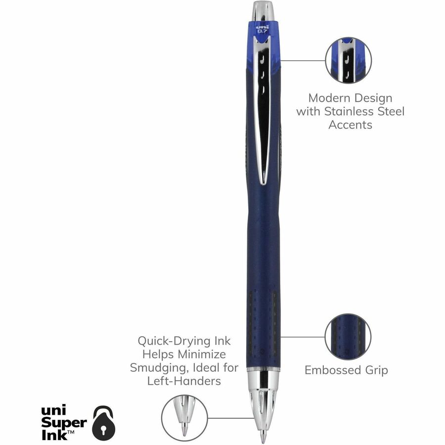uniball™ Jetstream RT Ballpoint Pen - 0.7 mm Fine Pen Point - Retractable - Blue Ink - Pigment-based - 1 Dozen