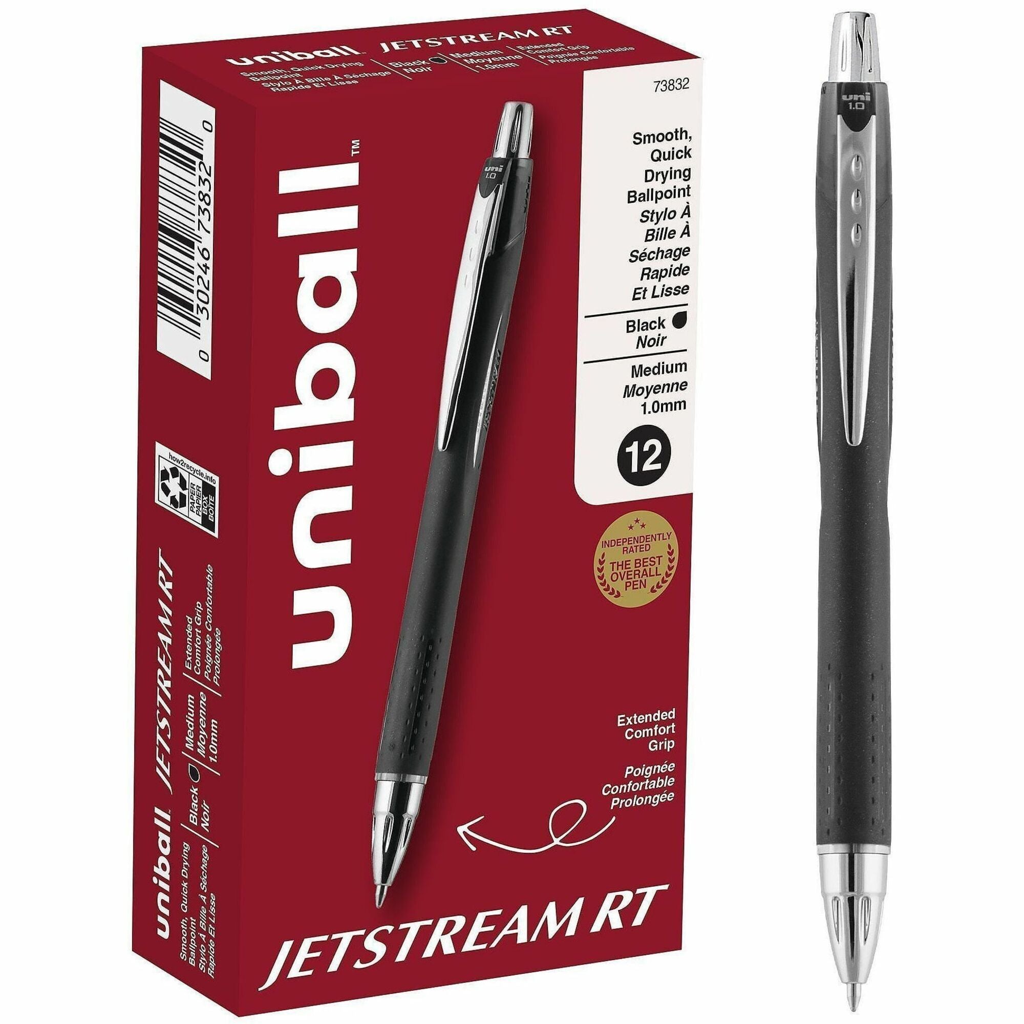 uniball™ Jetstream RT Ballpoint Pen - 1 mm Medium Pen Point - Retractable - Black Ink - Pigment-based - 1 Dozen