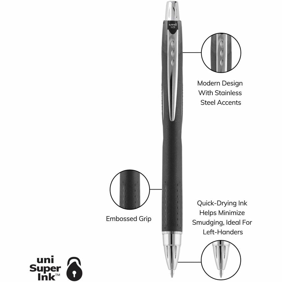 uniball™ Jetstream RT Ballpoint Pen - 1 mm Medium Pen Point - Retractable - Black Ink - Pigment-based - 1 Dozen