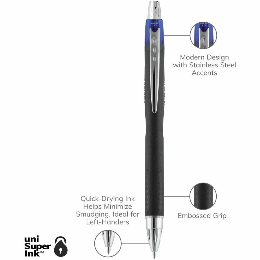 uniball™ Jetstream RT Ballpoint Pen - 1 mm Medium Pen Point - Retractable - Blue Ink - Pigment-based - 1 Dozen