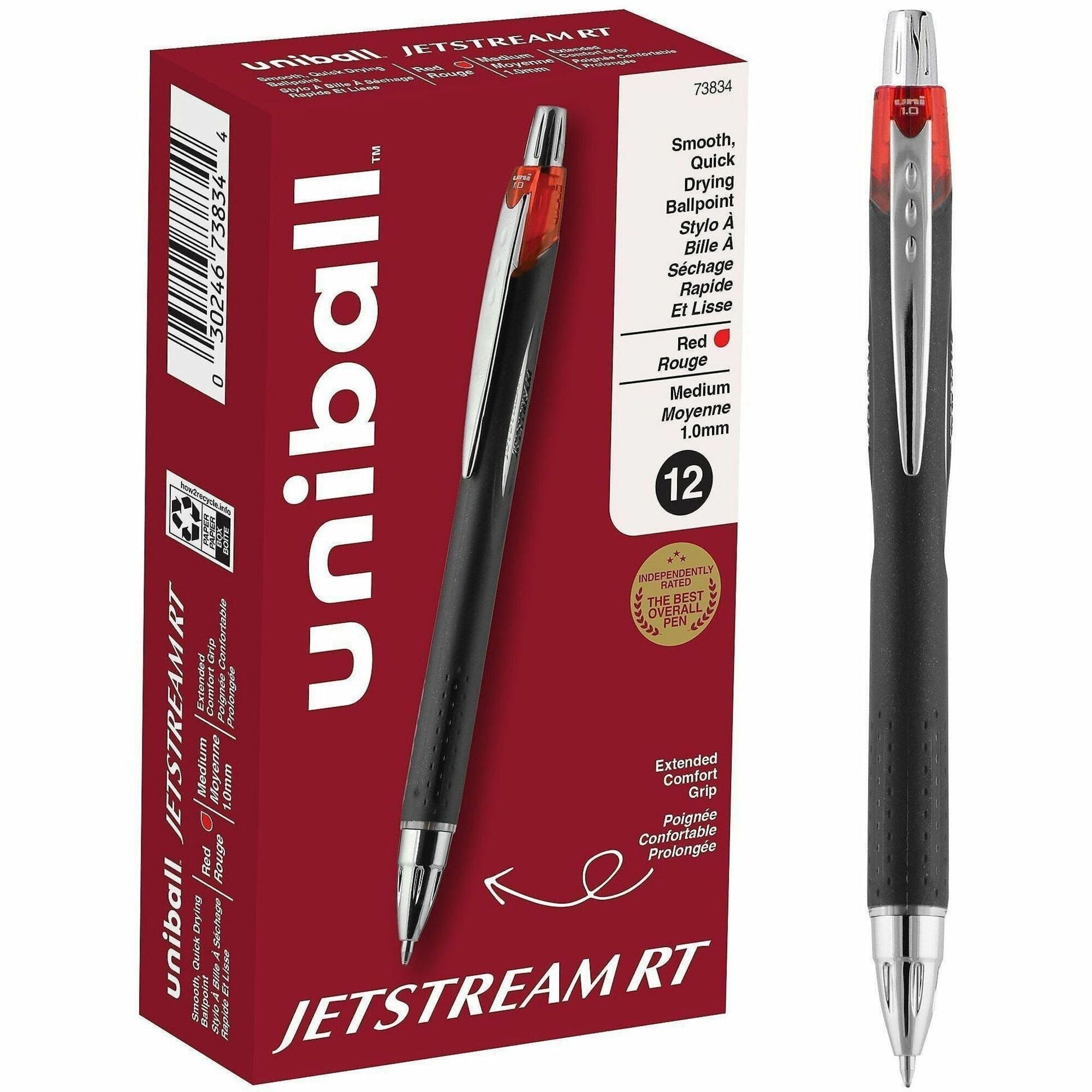 uniball™ Jetstream RT Ballpoint Pen - 1 mm Medium Pen Point - Retractable - Red Ink - Pigment-based - 1 Dozen
