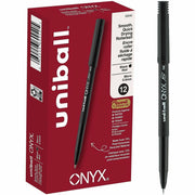 uniball™ Onyx Rollerball Pens - 0.5 mm Micro Conical Pen Point - Black Ink - Dye-based - Matte Black Barrel - Metal Tip - 1 Dozen
