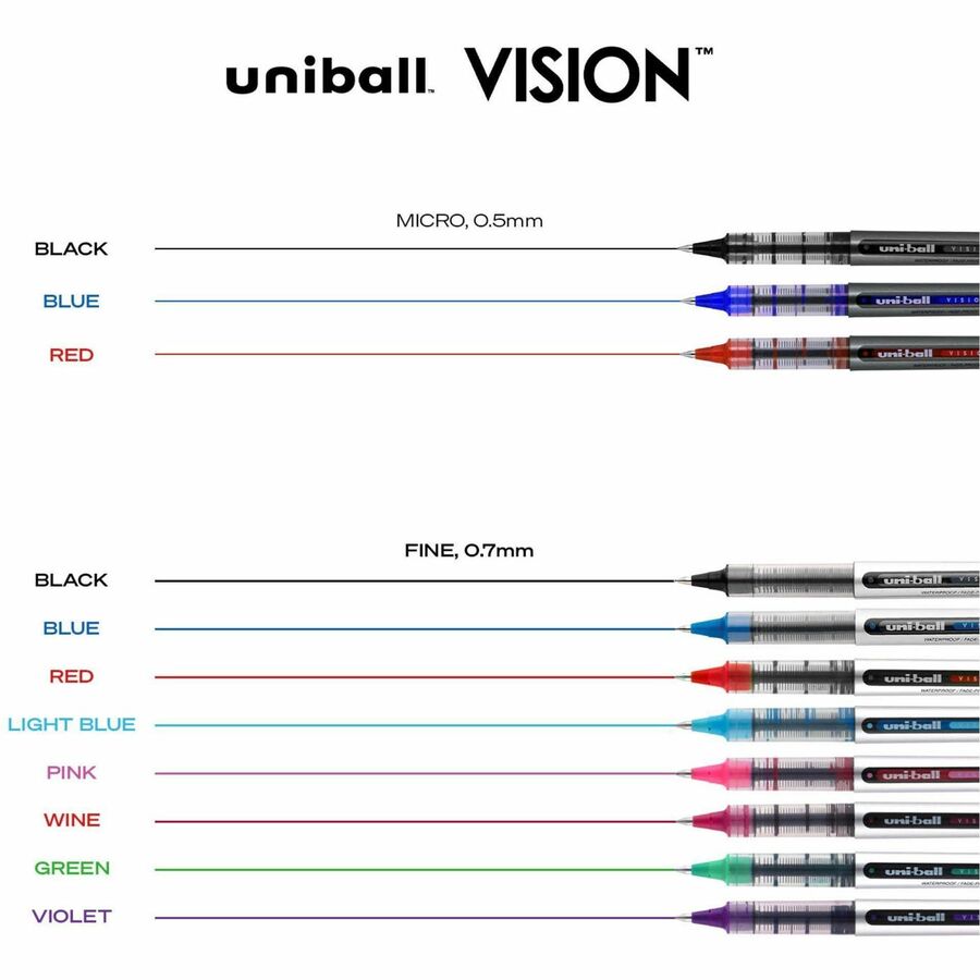 uniball™ Vision Rollerball Pens - 0.7 mm Fine Pen Point - Blue Ink - Pigment-based - 1 Dozen