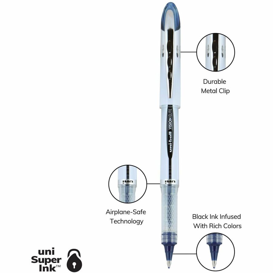 uniball™ Vision Elite BLX Rollerball Pen - 0.8 mm Bold Pen Point - Black/Blue Ink - Pigment-based - 1 Each