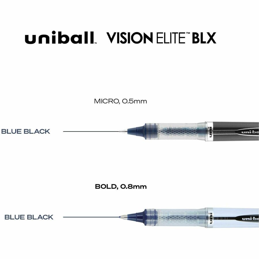 uniball™ Vision Elite BLX Rollerball Pen - 0.5 mm Micro Pen Point - Black/Blue Ink - Pigment-based - 1 Each