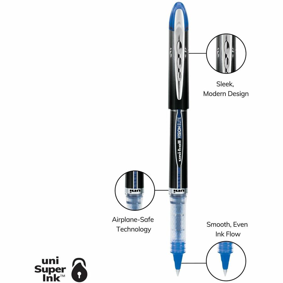 uniball™ Vision Elite Rollerball Pen - 0.5 mm Micro Pen Point - Blue Ink - Pigment-based - 1 Each