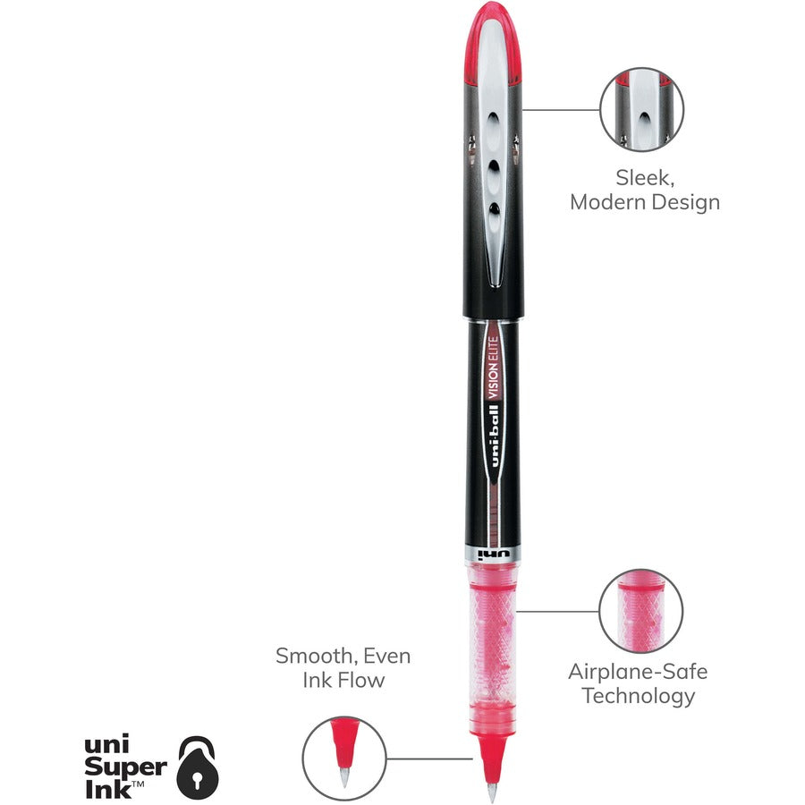 uniball™ Vision Elite Rollerball Pen - 0.5 mm Micro Pen Point - Red Ink - Pigment-based - 1 Each