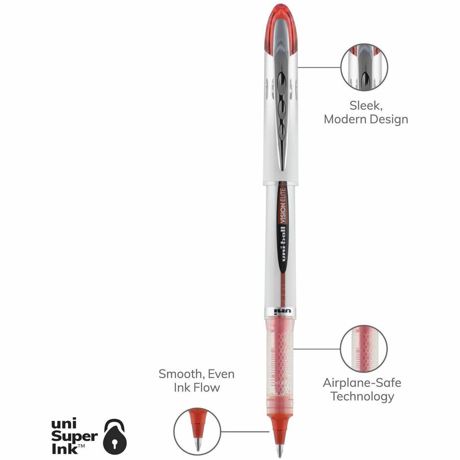 uniball™ Vision Elite Rollerball Pen - 0.8 mm Bold Pen Point - Refillable - Red Ink - Pigment-based - 1 Each