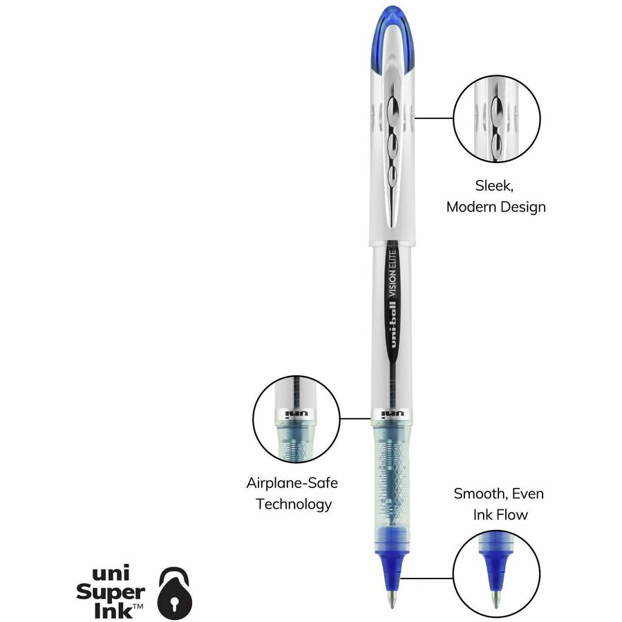 uniball™ Vision Elite Rollerball Pen - 0.8 mm Bold Pen Point - Refillable - Blue Ink - Pigment-based - 1 Each