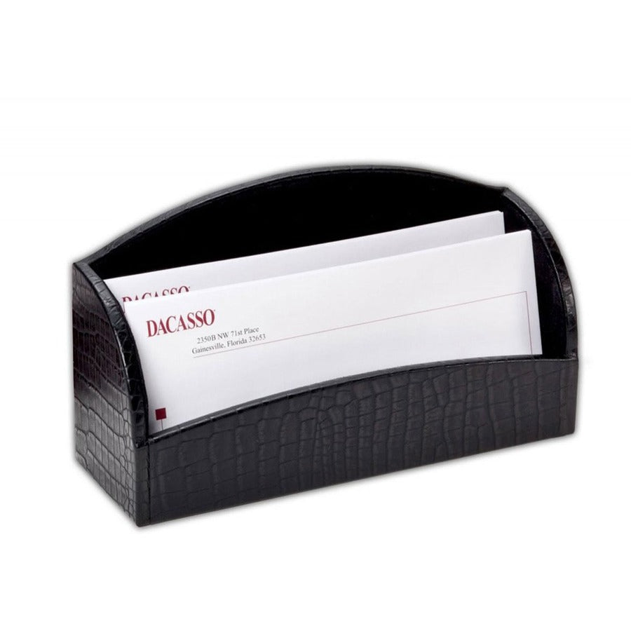Dacasso Embossed Leather Desk Set, 7-Piece, Black Crocodile Embossed, Includes Desk Pad, Letter Tray, Pencil Cup, Memo Holder, Letter Holder, Business Card Holder, Library Set, 1 Each