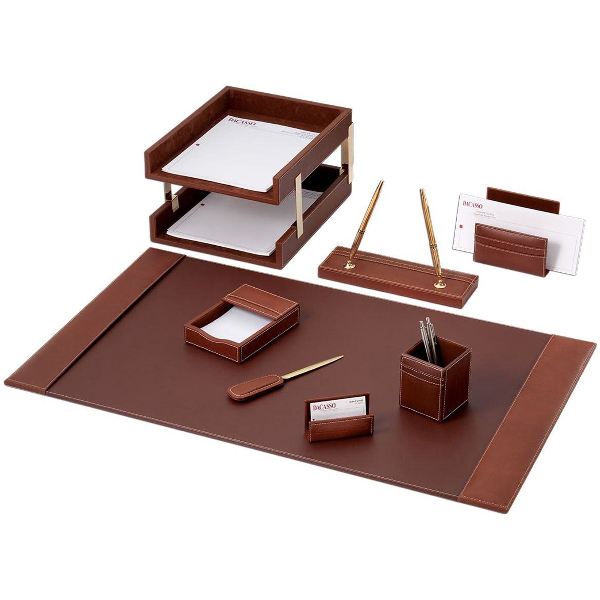 Dacasso Rustic Leather Desk Set, 10-Piece, 1 Each