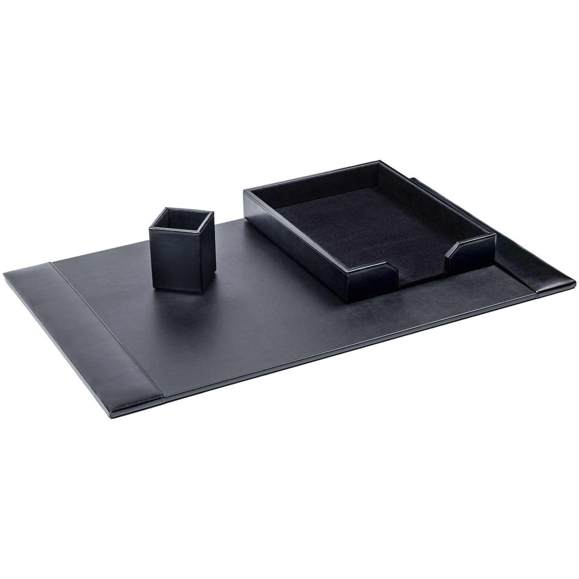 Dacasso Bonded Leather Desk Set, Black, 3-Piece, Includes Desk Pad, Letter Tray, Pencil Cup, 1 Each