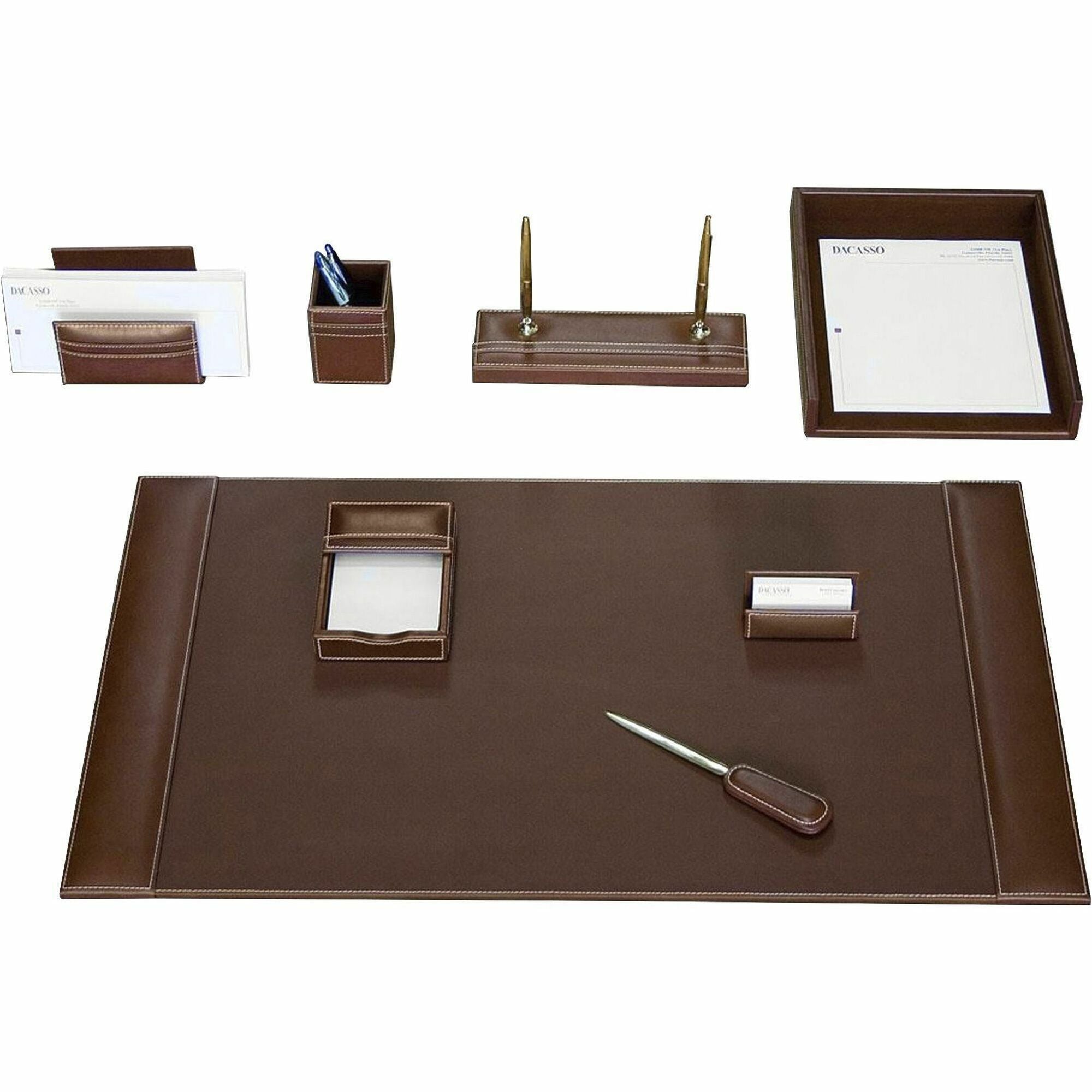 Dacasso Rustic Leather Desk Set, 8-Piece, 1 Each