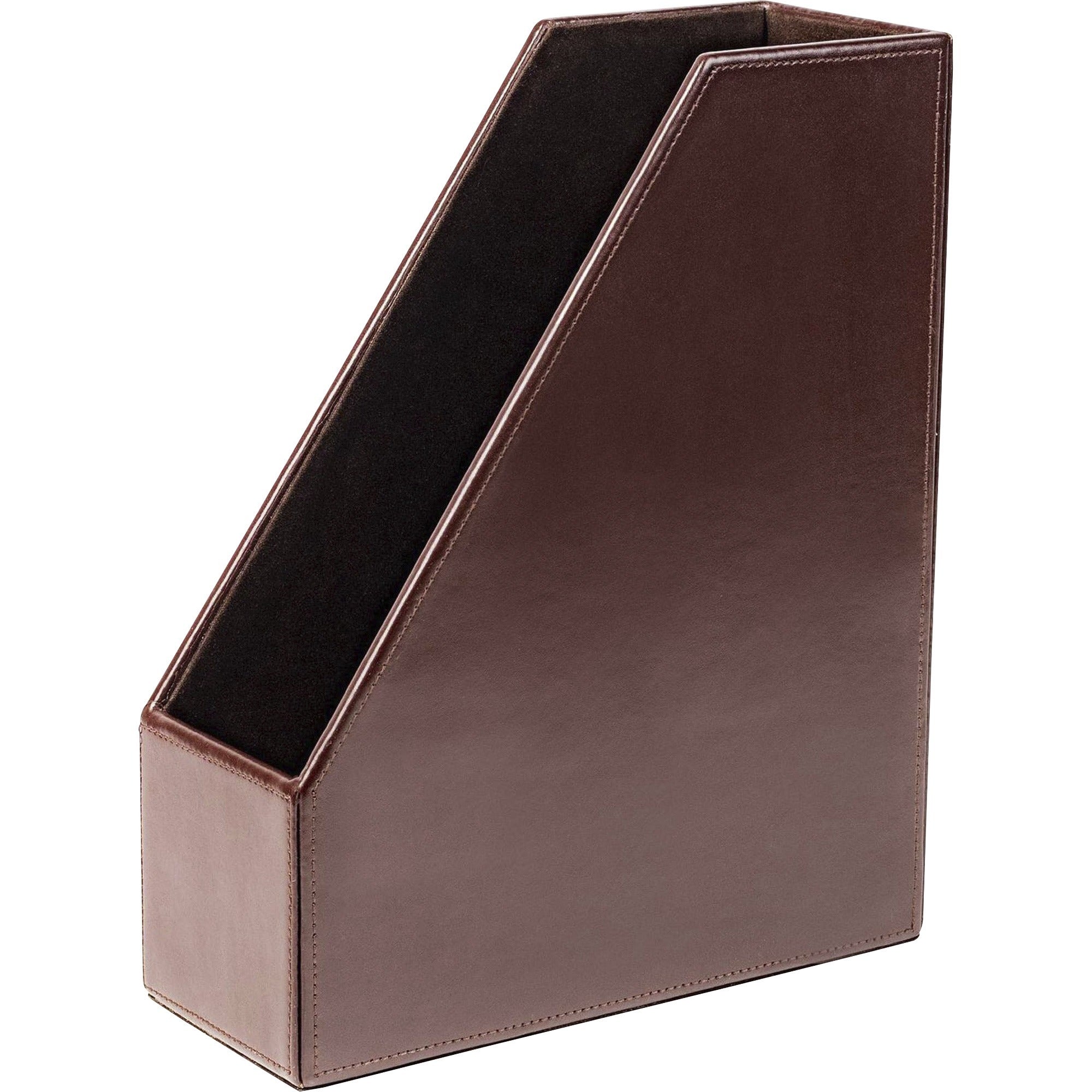 Dacasso Bonded Leather Magazine Rack - 12.50" Height x 4" Width x 10.13" Depth - Desktop - Dark Brown - Leather - 1 Each