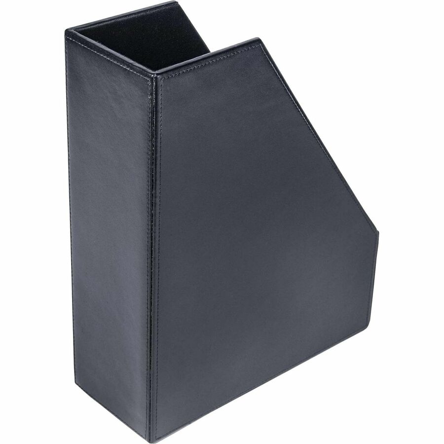 Dacasso Bonded Leather Magazine Rack - 12.50" Height x 4" Width x 10.13" Depth - Desktop - Black - Leather - 1 Each