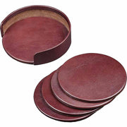 Dacasso Leather Coasters - Set of 4 with Holder - 4 Coaster of 4" Diameter - Round - Mocha - Top Grain Leather, Felt - 1Each